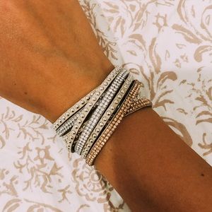 Beige, Rhinestone Wrap Bracelet